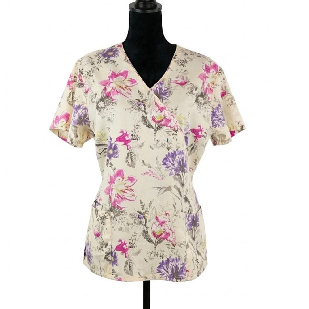 SB SCRUBS Women's Floral Scrub Top Pockets Cotton
